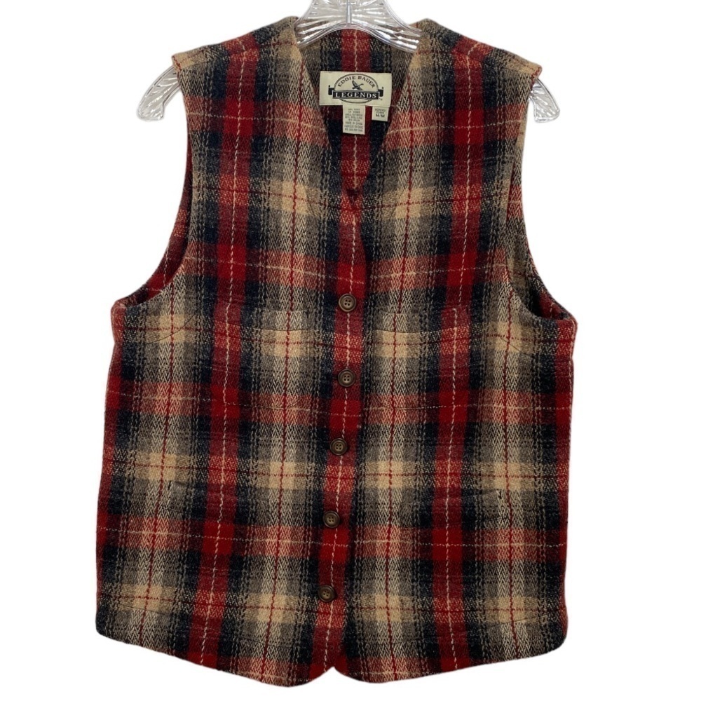 Eddie Bauer Legends Plaid Button Wool Vest Women’s Size Medium